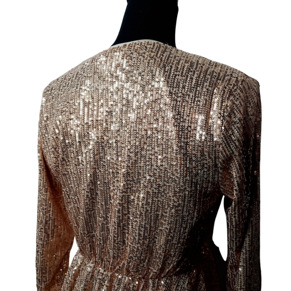 NWT Collective The Label Exclusive wrap sequin mini dress in rose gold sz 6p - Picture 6 of 13